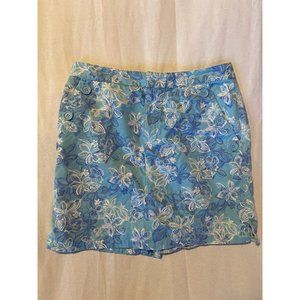 Crazy Horse Liz Claiborne Skort Women's 8 Blue White Floral 100% Cotton Denim